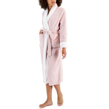 商品Women's Plush Faux-Fur Trim Long Wrap Robe, Created for Macy's图片
