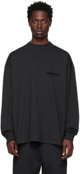 Essentials | Black Flocked Long Sleeve T-Shirt商品图片,