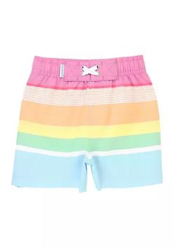 商品RuffleButts | Toddler Boys Rainbow Multi-Stripe Swim Trunks,商家Belk,价格¥192图片