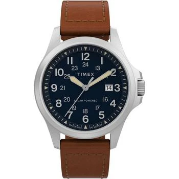 推荐Men's Solar Brown Leather Strap Watch 41 mm商品