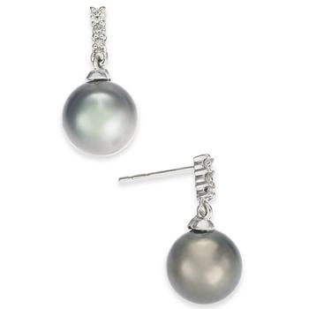 Macy's | Cultured Tahitian Pearl (8mm) & Diamond (1/10 ct. t.w.) Drop Earrings in 14k White Gold商品图片,5折×额外8折, 额外八折