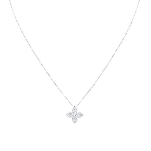 lv经典款, Louis Vuitton | 【预售十天】Louis Vuitton/路易威登 经典款STAR BLOSSOM系列 18k金白金徽标花朵造型吊饰镶嵌24颗钻石项链Q93622商品图片 包邮包税