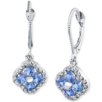 商品Macy's | Tanzanite (1-1/5 ct. t.w.) & Diamond (1/3 ct. t.w.) Quatrefoil Leverback Drop Earrings in 14k White Gold,商家Macy's,价格¥2733图片