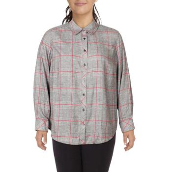 推荐Foxcroft NYC Womens Plus Herringbone Relaxed Fit Button-Down Top商品