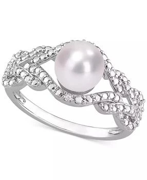 Macy's | Cultured Freshwater Pearl (7mm) & Diamond Accent Openwork Ring in Sterling Silver,商家Macy's,价格¥643