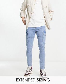 ASOS | ASOS DESIGN spray on jeans with power stretch in midwash blue with cargo detail商品图片,
