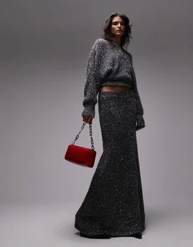 Topshop | Topshop knitted tinsel skirt in charcoal 