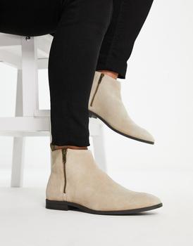 ASOS | ASOS DESIGN chelsea boots in stone suede with natural sole商品图片,8折