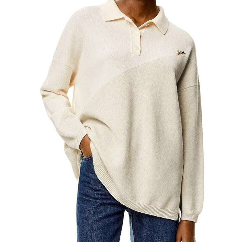 Loewe | 【预售3-7天】LOEWE/罗意威 22年秋冬新款 女士白灰色螺纹扣饰有金色LOEWE标志马球领毛衣S359Y14KAH-2116商品图片,7.9折×额外9.5折, 包邮包税, 额外九五折