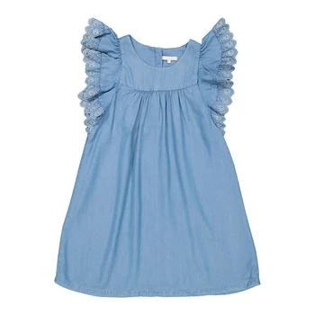 推荐Girls Denim Light Blue Embroidered Wide Sleeve Chambray Dress商品