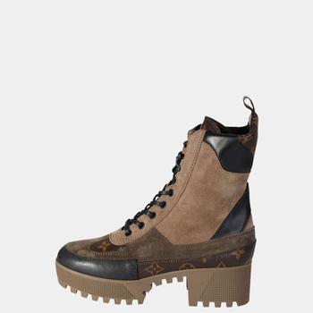 lv长筒靴, [二手商品] Louis Vuitton | Louis Vuitton Brown/Beige Monogram Canvas, Suede, Leather Laureate Platform Desert Boot EU 36.5商品图片 7.5折