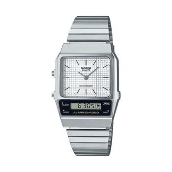 Casio | Men's White Faced Silver-Tone Stainless Steel Bracelet Watch, 30.6mm商品图片,