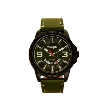 Wrangler | Men's Watch, 48MM Black Ridged Case with Green Zoned Dial, Outer Zone is Milled with White Index Markers, Outer Ring Has is Marked with White, Analog Watch with Red Second Hand and Crescent 