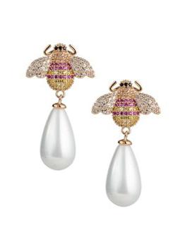 Eye Candy LA | Luxe White Pearl & Crystal Bee Drop Earrings商品图片,5折