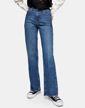 product Topshop relaxed flare jeans in mid wash blue image