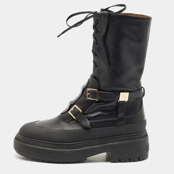 Shop Fendi Black Leather Delfina Biker Boots Size 38 on Sale at