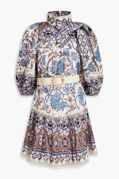 推荐Pussy-bow floral-print linen mini dress商品