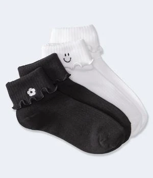 Aeropostale | Aeropostale Smile & Flower Double-Cuff Quarter Crew Sock 2-Pack 3.9折