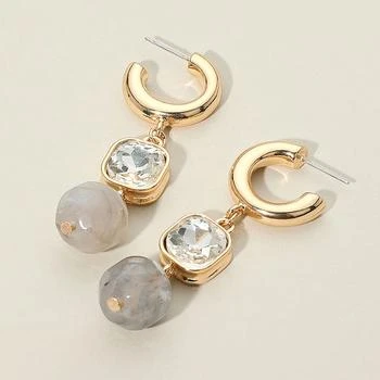FASHNZFAB | Square Crystal Bezel Natural Stone Drop Link Dangle Earrings - Gray,商家Premium Outlets,价格¥170
