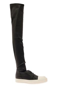 Rick Owens | Black Over-The-Knee High Boots with Contrasting Platform in Leather Woman商品图片,6.6折, 独家减免邮费