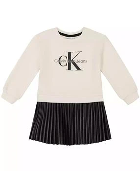 Calvin Klein | Toddler and Little Girls Fleece Crewneck-and-Artificial Leather Pleated Skirt dress,商家Macy's,价格¥283