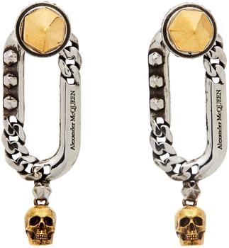 商品Alexander McQueen | Silver & Gold Safety Pin Stud Earrings,商家SSENSE,价格¥2014图片
