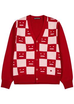 推荐Checked logo-intarsia wool cardigan商品