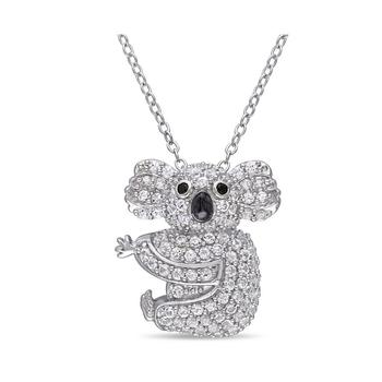 product Created White Sapphire (1 1/20 ct. t.w.) and Black Spinel Accent Koala Necklace in Sterling Silver image