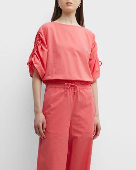 推荐Cropped Ruched-Sleeve Cotton Modal Blouse商品