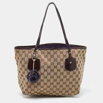 [二手商品] Gucci | Gucci Beige/Brown GG Canvas and Patent Leather Small Jolie Web Charms Tote 