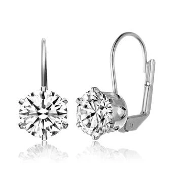 Genevive | Sterling Silver with Clear Cubic Zirconia Classic Leverback Earrings,商家Premium Outlets,价格¥279