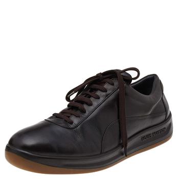 lv男鞋图片, [二手商品] Louis Vuitton | Louis Vuitton Dark Brown Leather Low Top Sneakers Size 44.5商品图片 7.8折, 满1件减$100, 满减