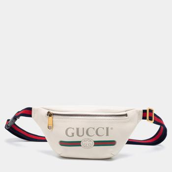 古驰腰包, [二手商品] Gucci | Gucci Off White Leather Logo Web Belt Bag商品图片 满1件减$100, 满减