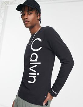 推荐Calvin Klein easy care slim fit long sleeve t-shirt in light black商品