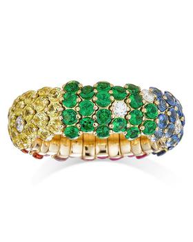 商品18K Rose Gold Stretch Rainbow Sapphire & Diamond Band Ring图片