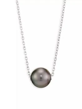 推荐10MM Black Cultured Pearl & 18K White Gold Pendant Necklace商品