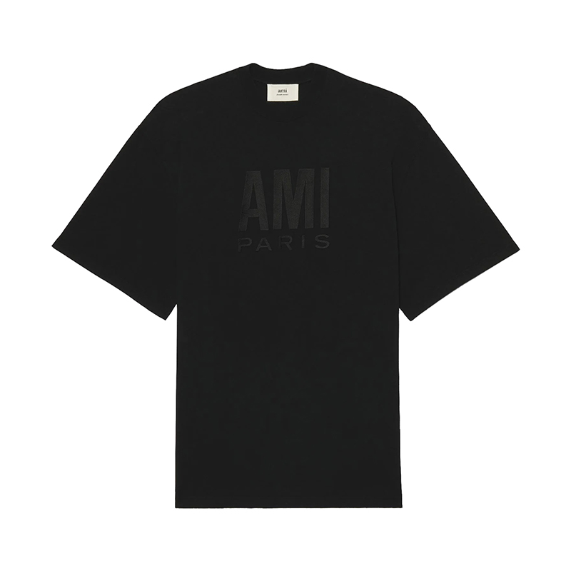 推荐Ami 22年春夏新款 男女同款黑色纯有机棉大Logo刺绣短袖T恤商品