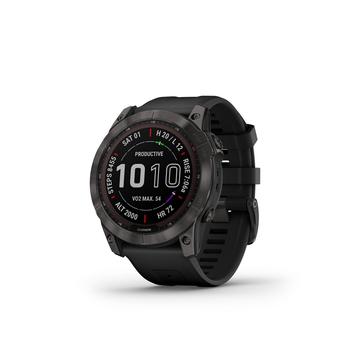 美国Garmin, Garmin | Unisex Fenix 7X Sapphire Solar Carbon Gray Diamond like Carbon Titanium with Black Silicone Band Smart Watch 51mm商品图片 