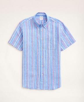 Brooks Brothers | Regent Regular-Fit Short-Sleeve Stripe Linen Sport Shirt商品图片,4折