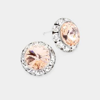 FASHNZFAB | Rivoli Cut Genuine Crystal Round Stud Earrings - Peach,商家Premium Outlets,价格¥163