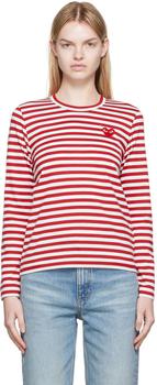 Comme des Garcons | White & Red Heart Patch Long Sleeve T-Shirt商品图片,独家减免邮费