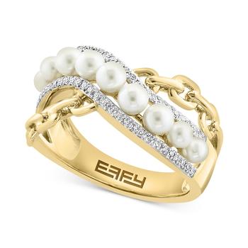 crossover, Effy | EFFY® Cultured Freshwater Pearl (3mm) & Diamond (1/6 ct.t.w.) Crossover Ring in 14k Gold商品图片 