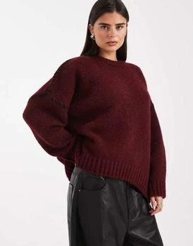 ASOS | ASOS DESIGN blanket stitch crew neck jumper in burgundy,商家ASOS,价格¥360