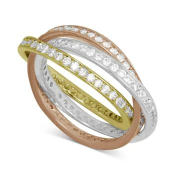 Essentials | Cubic Zirconia Tri-Tone Interlocking Ring in Gold, Rose Gold, & Silver-Plate 2.4折