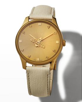 Gucci | 36mm Golden Case Leather Strap Watch商品图片,