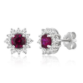 商品DiamondMuse | 2.25 Carat T.W. Created Ruby and White Sapphire Sterling Silver Flower Earrings,商家Jomashop,价格¥263图片