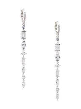 商品Rhodium Plated Sterling Silver & Cubic Zirconia Drop Earrings图片
