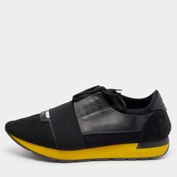推荐Balenciaga Black Leather and Mesh Race Runner Sneakers Size 44商品