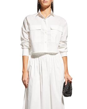 Rebecca Taylor | Poplin Long-Sleeve Button-Front Blouse商品图片,3.4折