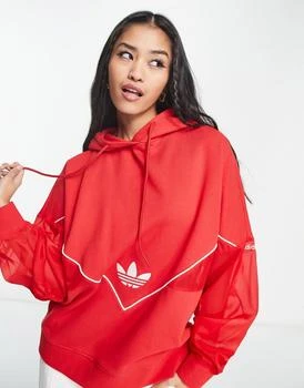 推荐adidas Originals trefoil hoodie with mesh inserts in red商品